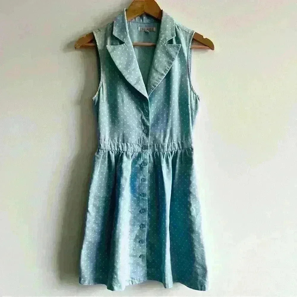 Vintage UO Lucca Couture Retro Blue Polka Dot Cottagecore Preppy Dress Small